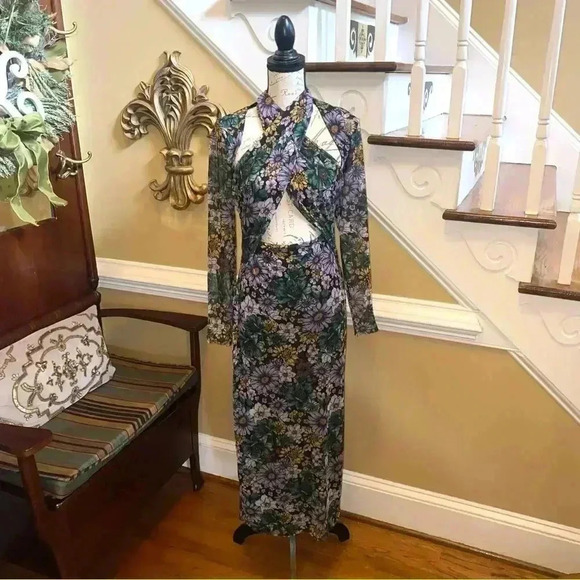 AFRM floral wrap front peek a boo mesh dress - Picture 6 of 16